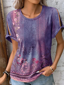 Women's Ethnic Short Sleeve Top with Round Neck in 4 Colors S-XXL