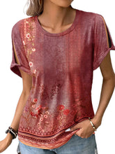 Load image into Gallery viewer, Women&#39;s Ethnic Short Sleeve Top with Round Neck in 4 Colors S-XXL