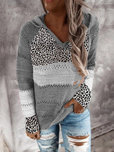 Load image into Gallery viewer, Women’s Colorblock Long Sleeve Hooded Sweater with Leopard Panels in 6 Colors Sizes 4-14