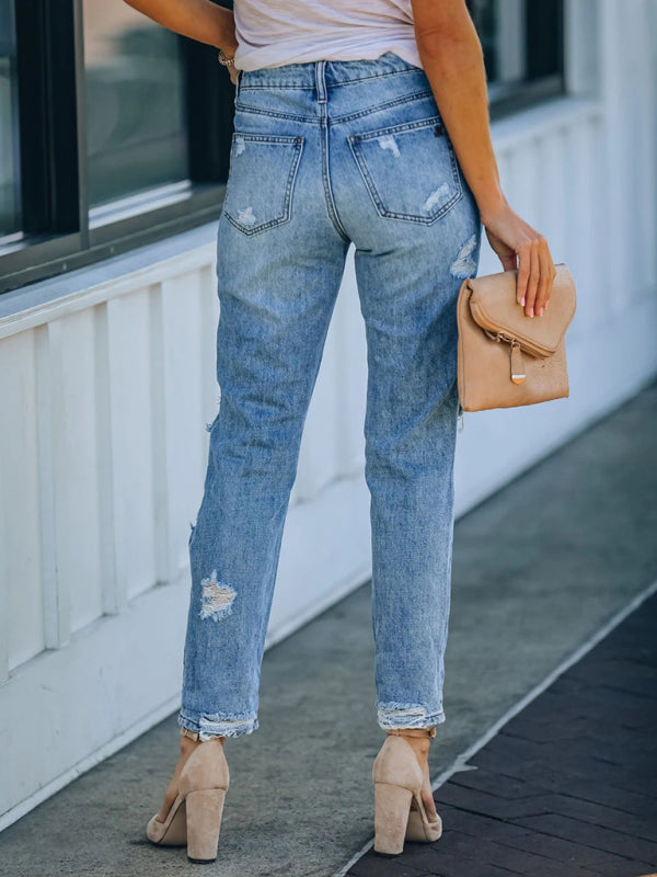 Women’s Ripped Cropped Mid-Waist Jeans Waist 28-38 - Wazzi's Wear