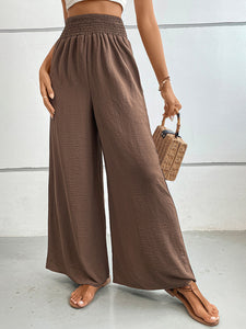 Women’s Solid Wide Leg Flared Pants with Elastic Waist and Pockets in 3 Colors S-XL