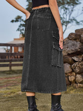 Load image into Gallery viewer, Women’s Denim Cargo Midi Skirt with Elastic Waist in 2 Colors Waist 24-38