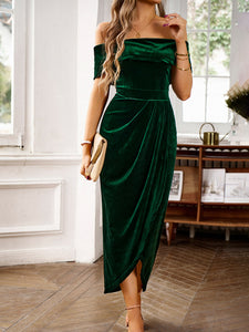 Women's elegant velvet one-shoulder party dress - Wazzi's Wear