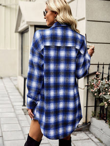 Women’s Plaid Long Sleeve Buttoned Shirt Jacket in 4 Colors S-XL