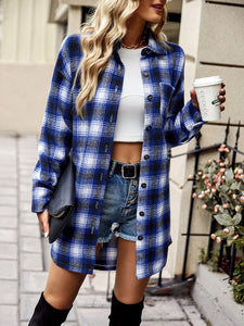 Women’s Plaid Long Sleeve Buttoned Shirt Jacket in 4 Colors S-XL