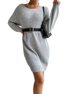 Women’s Gray Long Sleeve Sweater Dress S-L