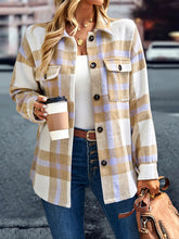 Load image into Gallery viewer, Women&#39;s Khaki Buttoned Plaid Jacket S-XL