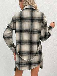 Women’s Plaid Shirt Jacket with Buttons and Waist Tie S-XL