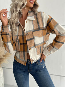 Women’s Cropped Long Sleeve Plaid Jacket in 6 Colors XS-XL