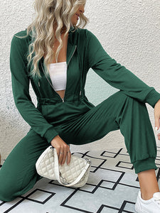 Women’s Solid Long Sleeve Hooded Jumpsuit with Zipper in 8 Colors S-XL