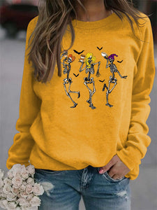 Women’s Skeleton Long Sleeve Halloween Sweatshirt in 8 Colors Sizes 4-14