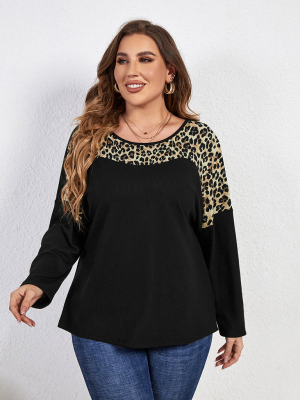 Women’s Plus Size Leopard Print Long Sleeve Round Neck Top Sizes 10-16 - Wazzi's Wear