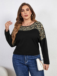 Women’s Plus Size Leopard Print Long Sleeve Round Neck Top Sizes 10-16