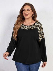 Women’s Plus Size Leopard Print Long Sleeve Round Neck Top Sizes 10-16