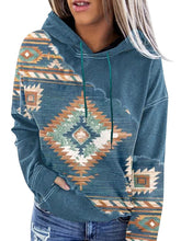 Load image into Gallery viewer, Women’s Ethnic Print Long Sleeve Hooded Sweater with Kangaroo Pocket in 4 Colors Sizes 4-14