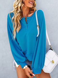 Women’s Solid Long Sleeve Top with Buttons in 4 Colors S-XL