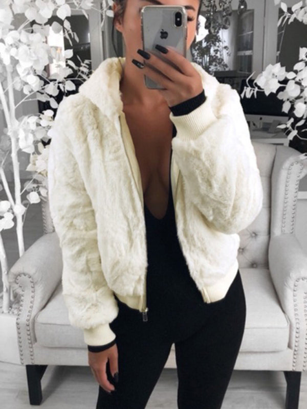 Women’s Plush Long Sleeve Hooded Coat with Pockets in 7 Colors S-5XL - Wazzi's Wear
