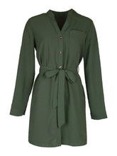Load image into Gallery viewer, Women’s Olive Green Long Sleeve Midi Dress with Buttons and Waist Tie S-XL