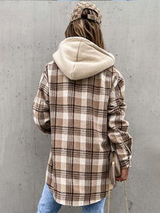 Women's Buttoned Plaid Shirt Coat with Hood in 2 Colors S-XXL