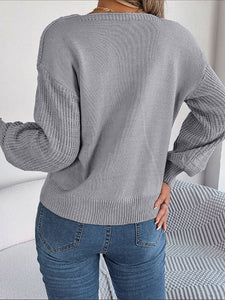 Women's Solid Square Neck Knitted Pullover Sweater in 3 Colors S-L