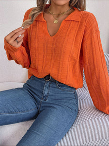 Women’s V-Neck Long Sleeve Knitted Sweater in 3 Colors S-L
