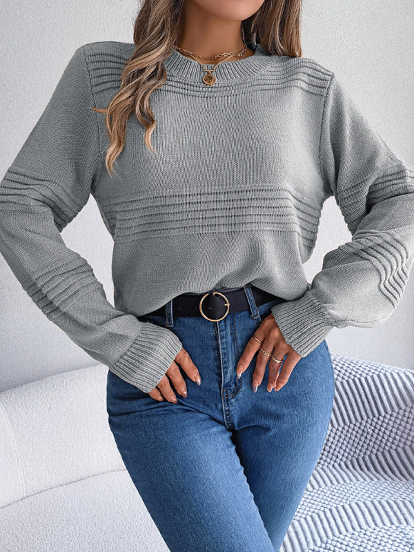 Women’s Solid Long Sleeve Knitted Pullover Sweater in 3 Colors S-L - Wazzi's Wear