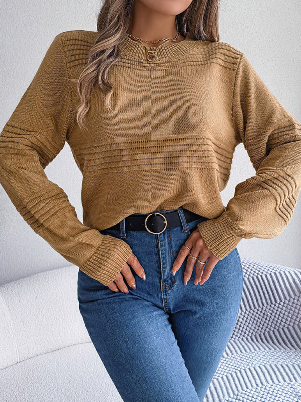 Women’s Solid Long Sleeve Knitted Pullover Sweater in 3 Colors S-L - Wazzi's Wear