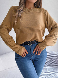 Women’s Solid Long Sleeve Knitted Pullover Sweater in 3 Colors S-L