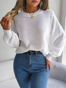 Women’s Solid Long Sleeve Knitted Pullover Sweater in 3 Colors S-L