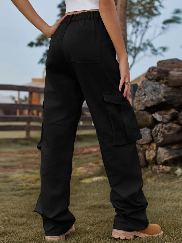 Women’s Cargo Pants with Elastic Waist and Pockets in 4 Colors Waist 24-39 - Wazzi's Wear