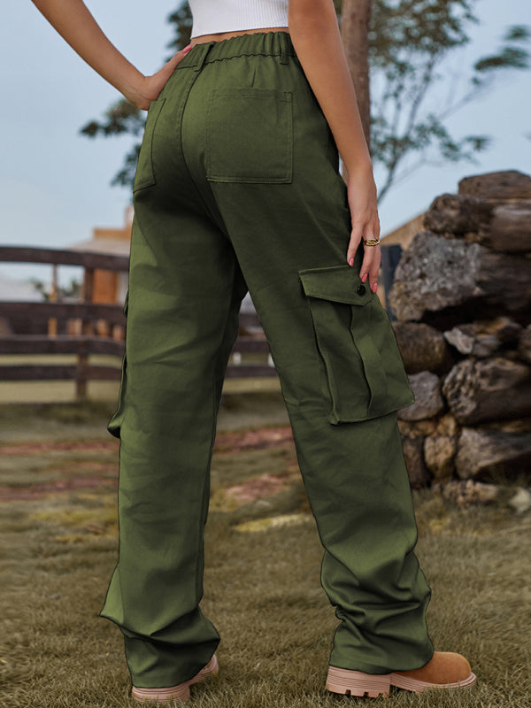 Women’s Cargo Pants with Elastic Waist and Pockets in 4 Colors Waist 24-39 - Wazzi's Wear