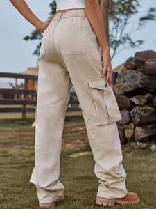 Women’s Cargo Pants with Elastic Waist and Pockets in 4 Colors Waist 24-39 - Wazzi's Wear