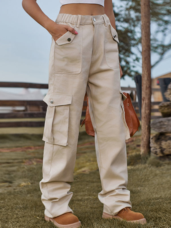 Women’s Cargo Pants with Elastic Waist and Pockets in 4 Colors Waist 24-39 - Wazzi's Wear