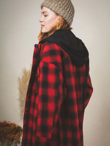 Women's Hooded Long Sleeve Plaid Shirt Jacket in 3 Colors S-XL