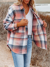 Load image into Gallery viewer, Women&#39;s Mid-Length Plaid Shirt Jacket with Front Pockets S-L