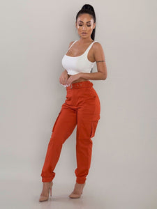 Women’s Cuffed Cargo Pants with Pockets in 6 Colors Waist 28-35