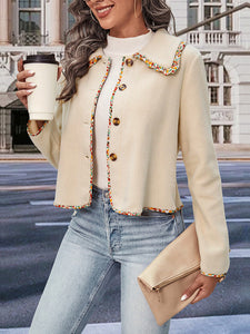 Women's Buttoned Long Sleeve Jacket with Lace Trim S-XL - Wazzi's Wear