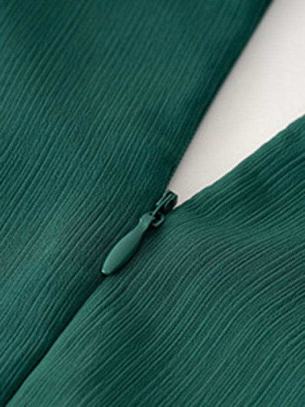 Women’s V-Neck Long Sleeve Ruffled Dress in 4 Colors S-XL - Wazzi's Wear
