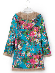 Women’s Printed Hooded Plush Coat with Pockets in 9 Patterns Sizes 4-18