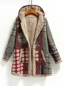 Women’s Printed Hooded Plush Coat with Pockets in 9 Patterns Sizes 4-18
