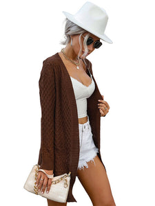 Women’s Mid-Length Long Sleeve Cardigan with Pockets S-L