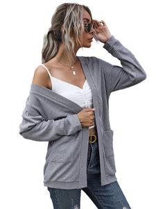 Women’s Ribbed Long Sleeve Cardigan with Pockets in 2 Colors S-XL