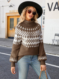 Women’s Retro Long Sleeve Turtleneck Knit Sweater in 3 Colors S-XXL