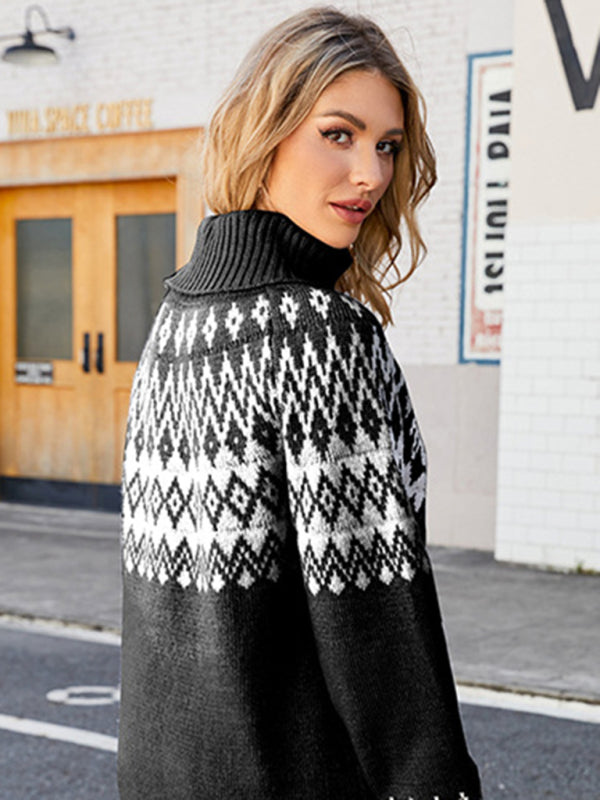 Women’s Retro Long Sleeve Turtleneck Knit Sweater in 3 Colors S-XXL - Wazzi's Wear