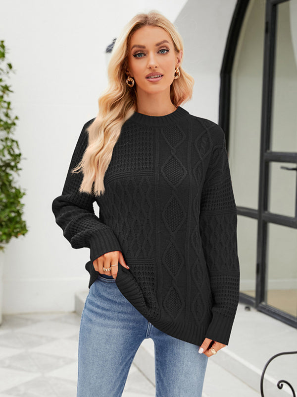 Women’s Solid Crew Neck Knit Sweater with Long Sleeves in 4 Colors S-XL - Wazzi's Wear