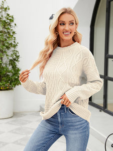 Women’s Solid Crew Neck Knit Sweater with Long Sleeves in 4 Colors S-XL