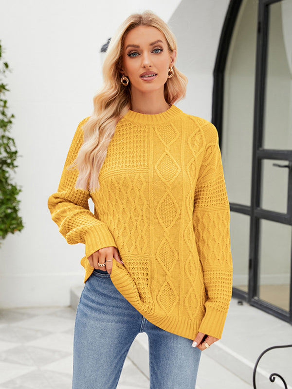 Women’s Solid Crew Neck Knit Sweater with Long Sleeves in 4 Colors S-XL - Wazzi's Wear