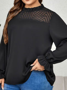 Women’s Cuffed Long Sleeve Top with Mock Neck and Lace Detail Sizes 10-16