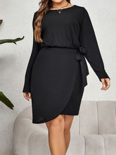 Load image into Gallery viewer, Women’s Black Round Neck Long Sleeve Dress with Waist Tie Sizes 10-16