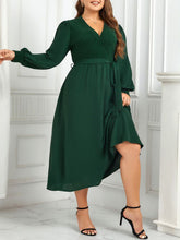 Load image into Gallery viewer, Women’s Emerald Green V-Neck Long Sleeve Dress with Waist Tie Sizes 10-16